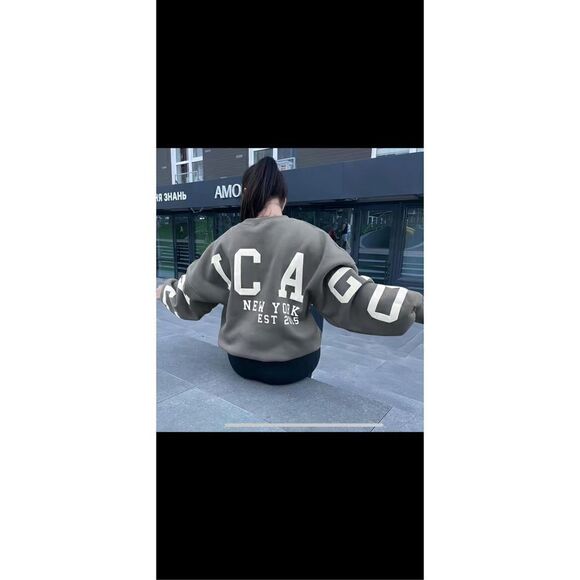 Over sized Casual print, drop shoulder, long sleeve round neck sweatshirt. By Jo - Picture 2 of 11